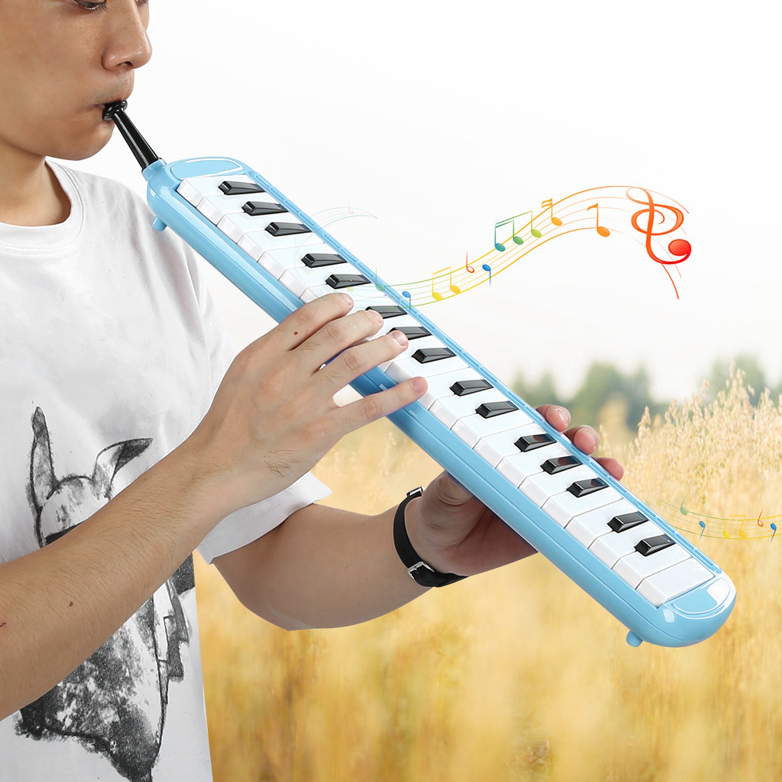 Musical Instrument Reed - Melodica 37-toetsen blaasinstrument blauw harslichaam roestvrijstalen