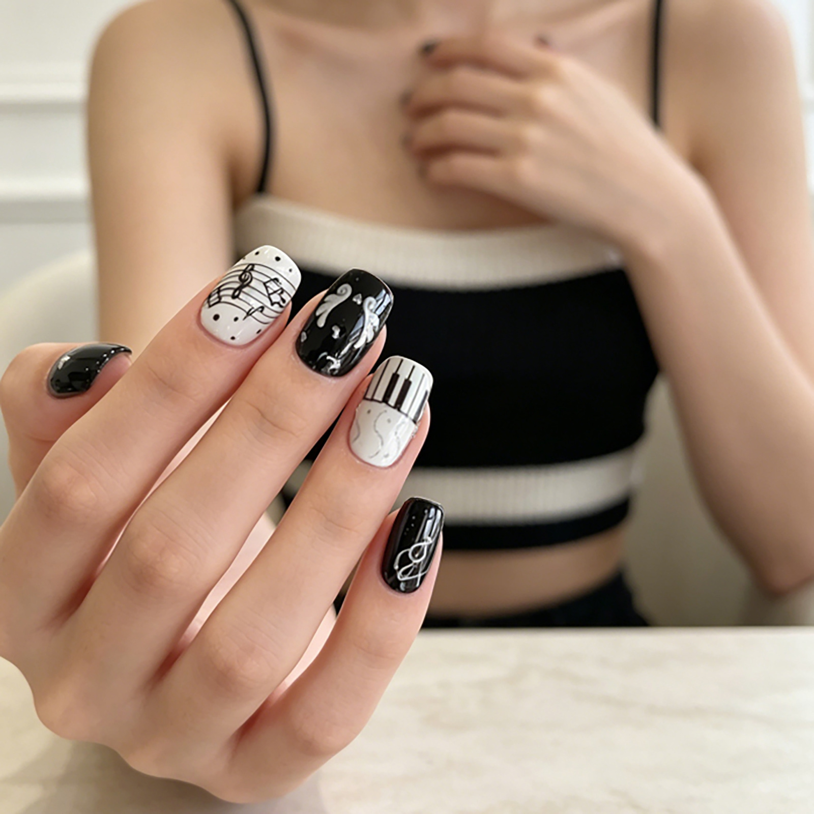 Zwart Wit Piano Note Nagelstic - Musical Instrument Painting recensie en prijs